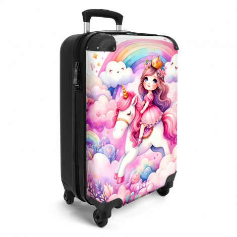 Koffer - Prinses en eenhoorn met regenboog en roze wolken-2