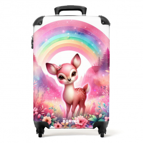Koffer - Hertje in een roze sprookjeswereld met regenboog