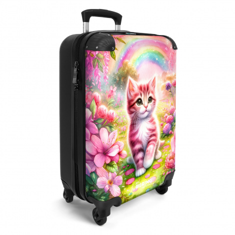 Koffer - Roze-witte kitten omringd door roze bloemen-2