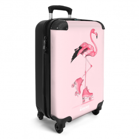 Koffer - Flamingo met roze rolschaatsen-2