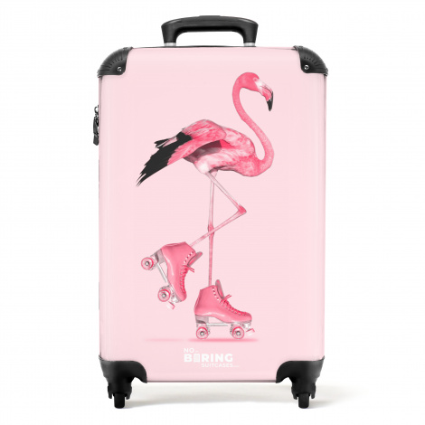 Koffer - Flamingo met roze rolschaatsen