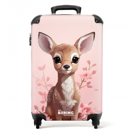Koffer - Jong hertje met roze achtergrond