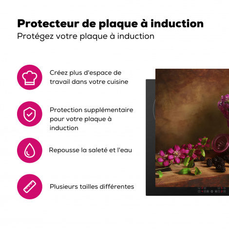 Protège-plaque à induction - Rustique - Fleurs - Rose - Vase - Nature morte-3