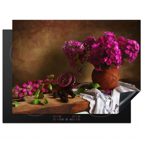 Protège-plaque à induction - Rustique - Fleurs - Rose - Vase - Nature morte