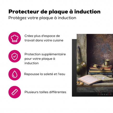 Protège-plaque à induction - Livre - Nature morte - Noyer - Lanterne - Vintage-3