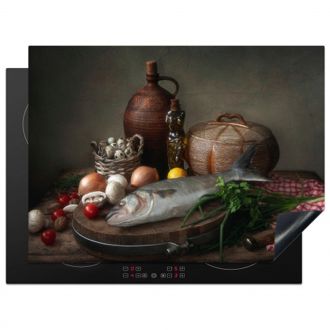 Herdabdeckplatte - Rustikal - Fisch - Stilleben - Gemüse - Kräuter