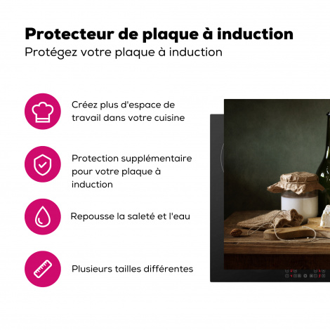 Protège-plaque à induction - Rustique - Brie - Nature morte - Bouteille - Pain-3