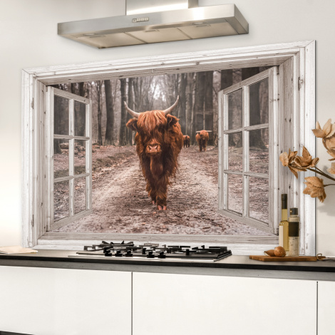 Spatscherm keuken - Doorkijk - Schotse Hooglander - Raam-3