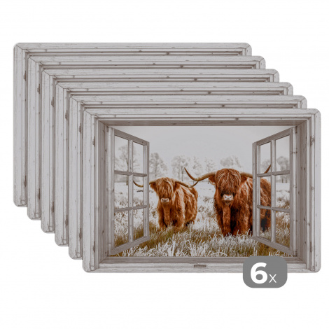 Premium placemats (6 stuks) - Doorkijk - Schotse hooglander - Dieren - 45x30 cm
