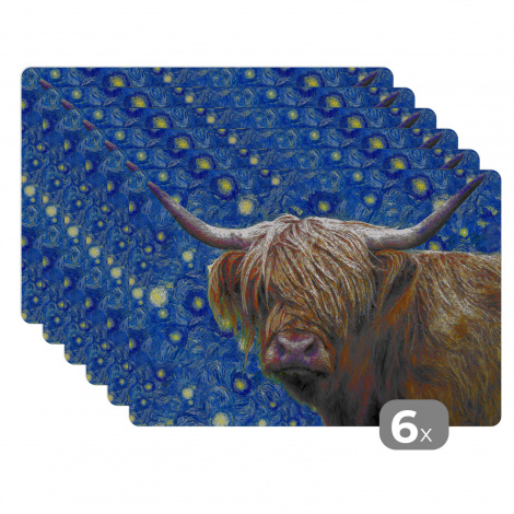 Tischset (6er Set) - Scottish Highlander - Sternennacht - Van Gogh - 45x30 cm-1