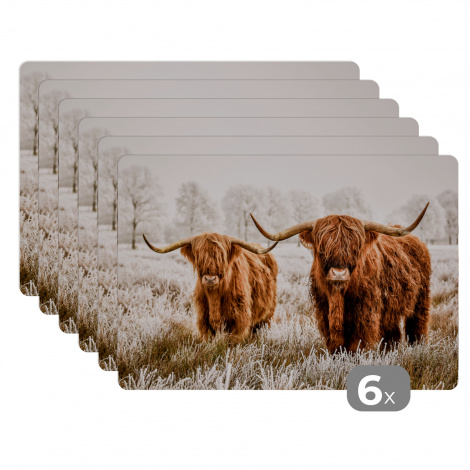 Premium placemats (6 stuks) - Schotse hooglander - Koe - Dieren - 45x30 cm