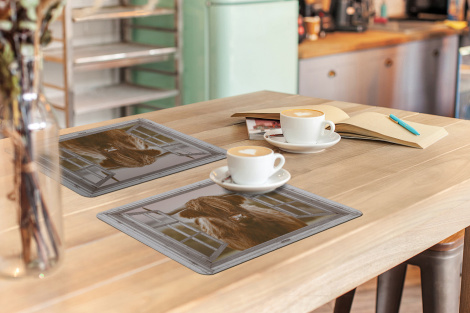 Premium placemats (6 stuks) - Schotse hooglander - Doorkijk - Pastel - 45x30 cm-3