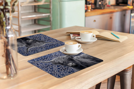 Premium placemats (6 stuks) - Schotse Hooglander - Delfts blauw - Zwart - Wit - 45x30 cm-3