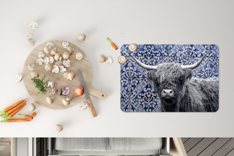Premium placemats (6 stuks) - Schotse Hooglander - Delfts blauw - Zwart - Wit - 45x30 cm-4