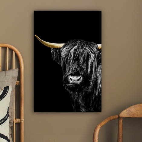 Canvas schilderij - Schotse Hooglander - Goud - Zwart-2
