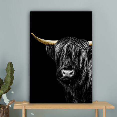 Canvas schilderij - Schotse Hooglander - Goud - Zwart-4