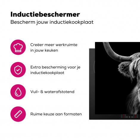 Inductiebeschermer - Schotse Hooglander - Horens - Zwart - Wit - Koe - Wild - Dieren-3