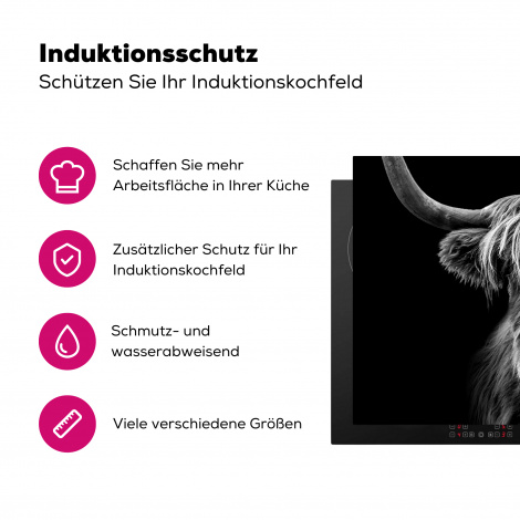 Herdabdeckplatte Schottischer Highlander - Hörner - Schwarz - Weiß-3
