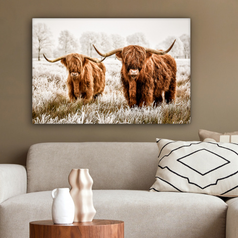 Canvas schilderij - Schotse hooglander - Koe - Natuur - Winter-2