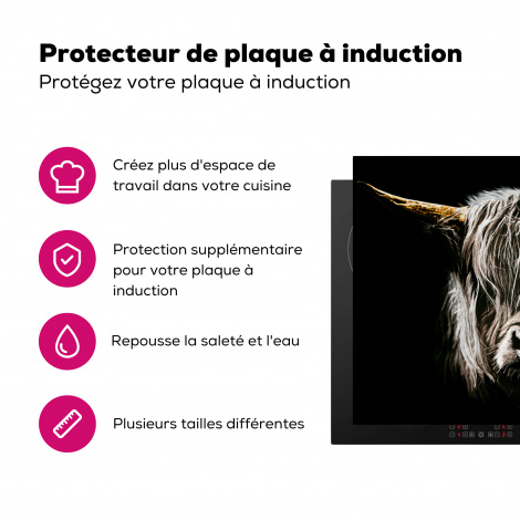Protège-plaque à induction - Highlander écossais - Portrait - Noir - Blanc - Vache - Animaux-3