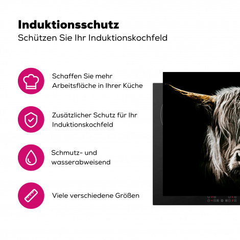 Herdabdeckplatte - Schottischer Highlander - Porträt - Schwarz - Weiß - Kuh - Tiere-3