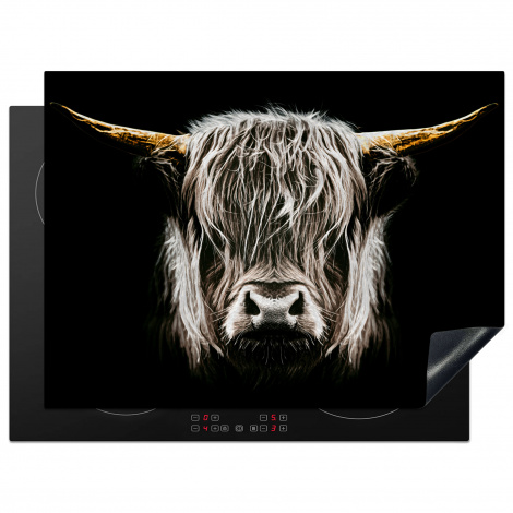 Herdabdeckplatte - Schottischer Highlander - Porträt - Schwarz - Weiß - Kuh - Tiere