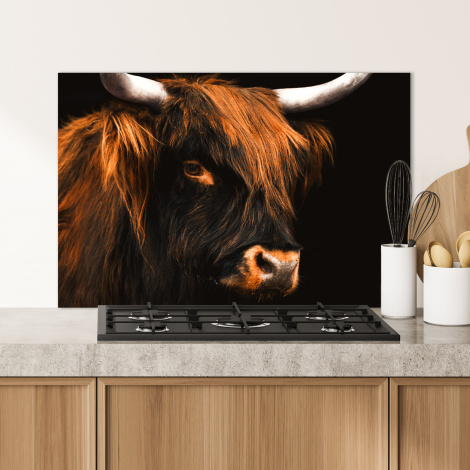 Spatscherm keuken - Schotse hooglander - Zwart - Koe - Hoorn - Dieren-2