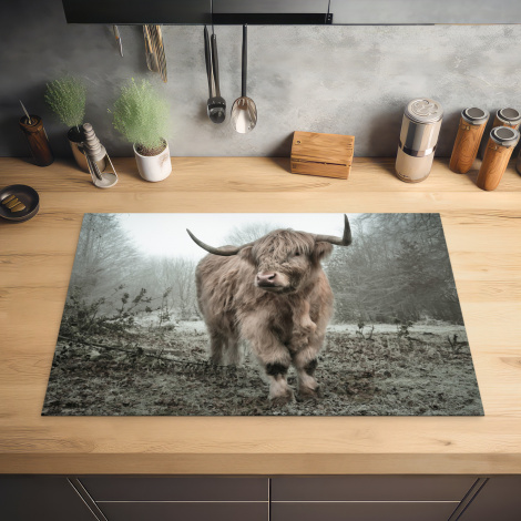 Protège-plaque à induction - Highlander écossais - Forêt - Brouillard - Vache - Animaux - Nature-2