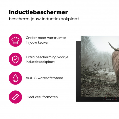 Protège-plaque à induction - Highlander écossais - Forêt - Brouillard - Vache - Animaux - Nature-3