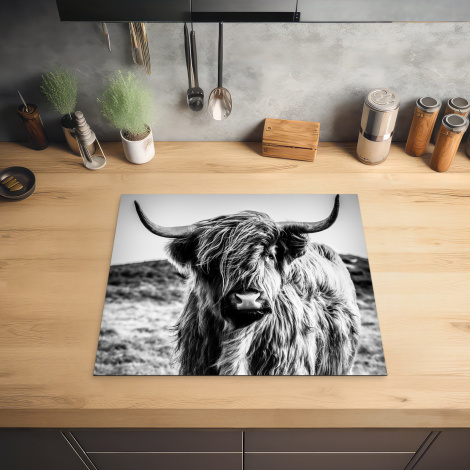 Protège-plaque à induction - Highlander écossais - Nature - Vache - Noir - Blanc-2