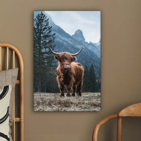 Canvas schilderij - Schotse hooglander - Berg - Landschap - Boom - Koe-2