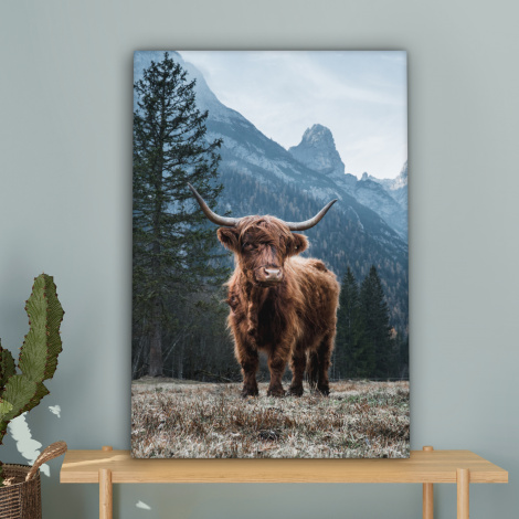 Canvas schilderij - Schotse hooglander - Berg - Landschap - Boom - Koe-4