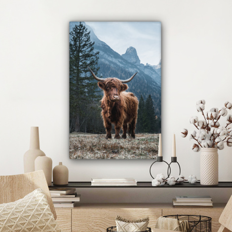 Canvas schilderij - Schotse hooglander - Berg - Landschap - Boom - Koe-3