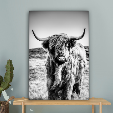 Canvas schilderij - Schotse hooglander - Natuur - Koe - Zwart - Wit-4