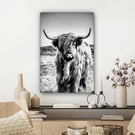 Canvas schilderij - Schotse hooglander - Natuur - Koe - Zwart - Wit-3