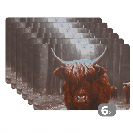 Premium placemats (6 stuks) - Dieren - Schotse hooglander - Boom - 45x30 cm-1