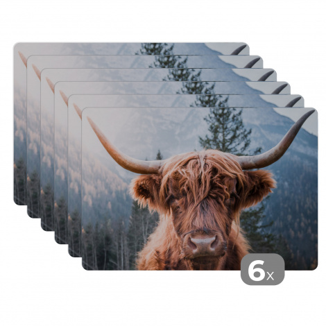 Premium placemats (6 stuks) - Schotse hooglander - Bergen - Portret - 45x30 cm-thumbnail-1