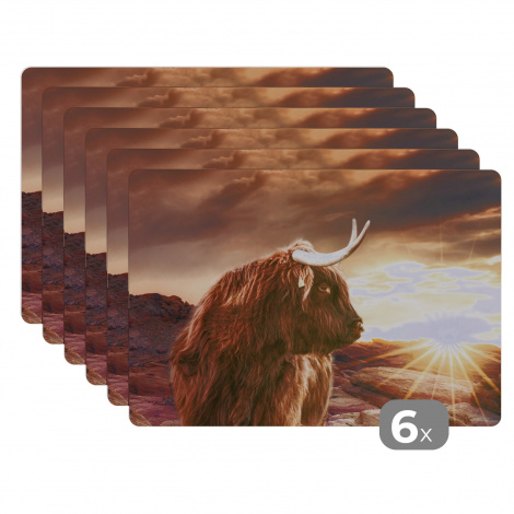 Premium placemats (6 stuks) - Schotse hooglander - Zon - Horizon - 45x30 cm-thumbnail-1