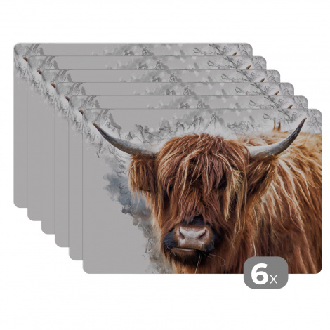 Premium placemats (6 stuks) - Schotse hooglander - Dieren - Rook - 45x30 cm