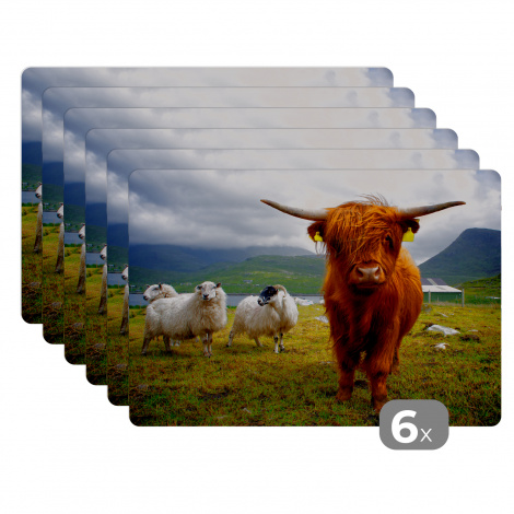 Premium placemats (6 stuks) - Schotse hooglander - Licht - Schapen - 45x30 cm-1