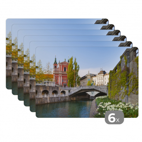 Premium placemats (6 stuks) - Centrum van Ljubljana in Slovenië - 45x30 cm-thumbnail-1
