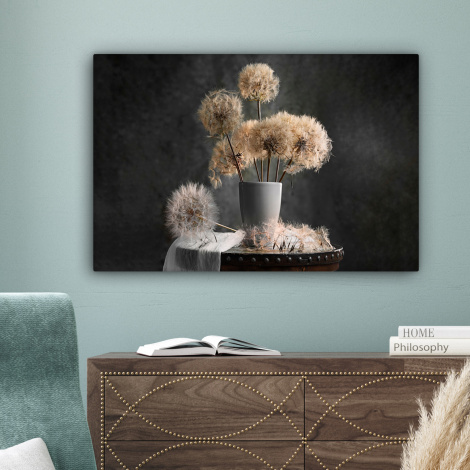 Canvas schilderij - Bloemzaden - Paardenbloem- Vaas - Stilleven - Boeket-4