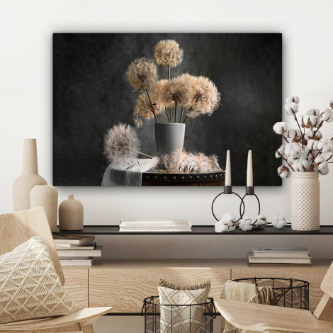 Canvas schilderij - Bloemzaden - Paardenbloem- Vaas - Stilleven - Boeket-3