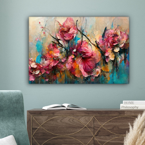 Canvas schilderij - Kunst - Bloemen - Roze - Rozen - Natuur-4