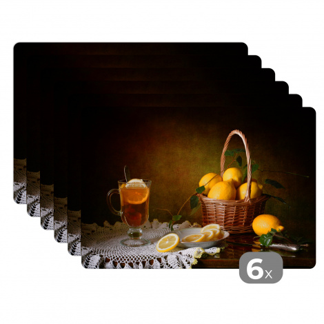 Premium placemats (6 stuks) - Stilleven - Thee - Citroen - Schilderij - Kunst - 45x30 cm