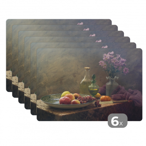 Tischset (6er Set) - Stillleben - Künstlerisch - Malerei - Blumen - Lila - Obst - Beleuchtung - 45x30 cm