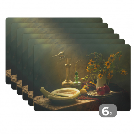 Tischset (6er Set) - Stilleben -Kunst -Gemälde - Früchte - Sonnenblume - Lichtszene - 45x30 cm-thumbnail-1