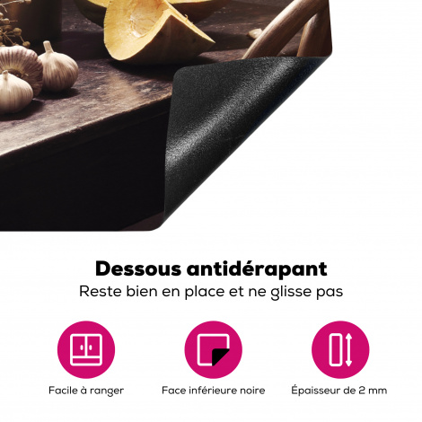 Protège-plaque à induction - Nature morte - Citrouille - Ail - Poêle - Table-4