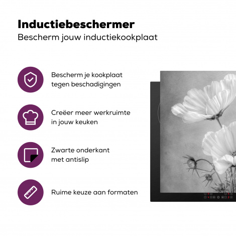 Inductiebeschermer - Stilleven - Bloemen - Zwart wit - Klaproos - Botanisch-3
