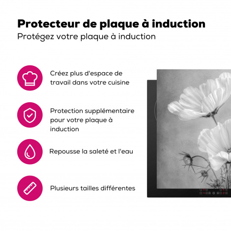Protège-plaque à induction - Nature morte - Fleurs - Noir et blanc - Coquelicot - Botanique-3